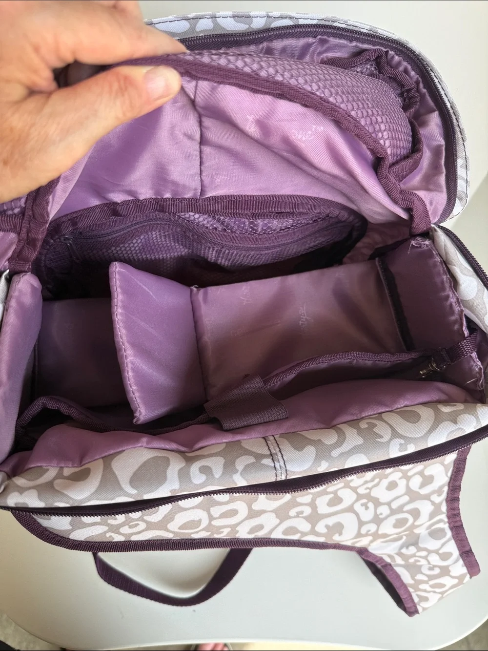 Thirty-one Leopard Print Backpack in Taupe & Purple